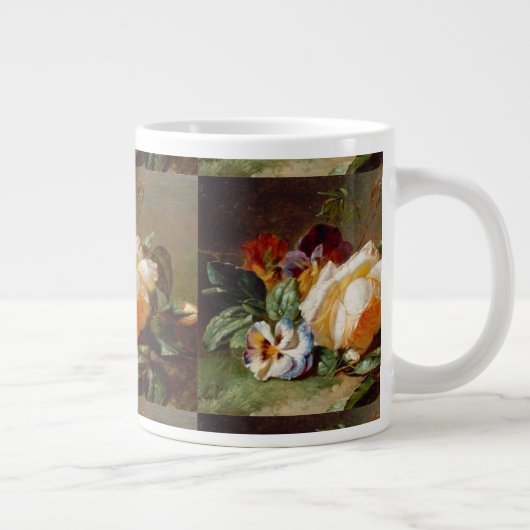 森の端の白いバラとスミレ ジャンボコーヒーマグカップ (右)