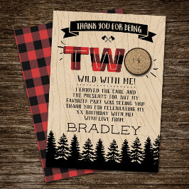 森の素朴格子型ランバージャックボーイズ2回目の誕生日 サンキューカード