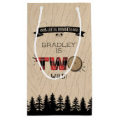 森の素朴格子型ランバージャックボーイズ2回目の誕生日 スモールペーパーバッグ (裏面)