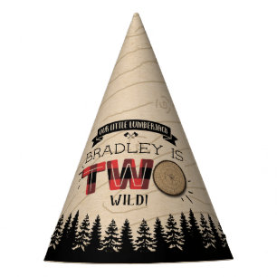 森の素朴格子型ランバージャックボーイズ2回目の誕生日 パーティーハット