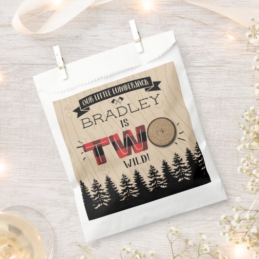 森の素朴格子型ランバージャックボーイズ2回目の誕生日 フェイバーバッグ (クリップ留めされた状態)