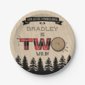 森の素朴格子型ランバージャックボーイズ2回目の誕生日 ペーパープレート (正面)