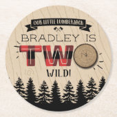 森の素朴格子型ランバージャックボーイズ2回目の誕生日 ラウンドペーパーコースター (正面)