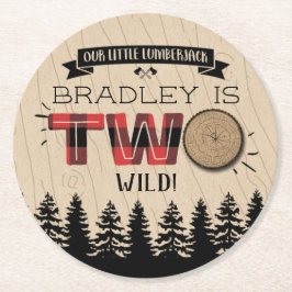 森の素朴格子型ランバージャックボーイズ2回目の誕生日 ラウンドペーパーコースター