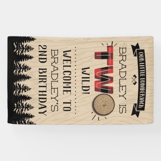 森の素朴格子型ランバージャックボーイズ2回目の誕生日 横断幕 (横)