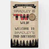 森の素朴格子型ランバージャックボーイズ2回目の誕生日 横断幕 (縦)