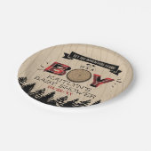 森の素朴格子縞の男の子の赤ちゃんシャワー ペーパープレート (アングル)