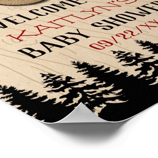 森の素朴格子縞の男の子の赤ちゃんシャワー ポスター (角)