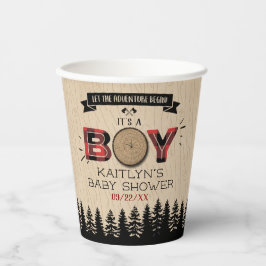 森の素朴格子縞の男の子の赤ちゃんシャワー 紙コップ