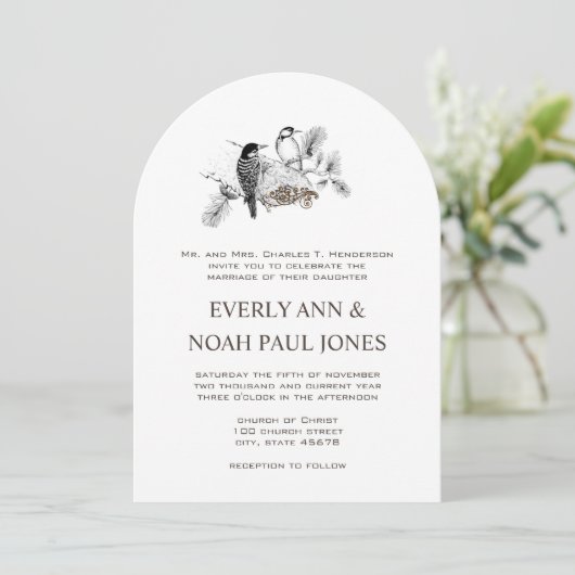 森の素朴森の木の毛の愛の鳥結婚の 招待状 (スタンド正面)