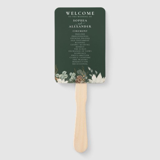 森の素朴緑の結婚式プログラムのファンのセット ハンドファン (正面)