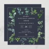 森の素朴葉ネイビーブルーリハーサルディナー 招待状 (正面/裏面)
