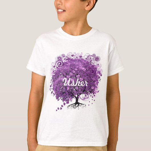 森の紫のハートリーフツリーの結婚式 Tシャツ (正面)