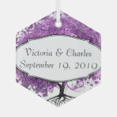 森の紫ハートの葉の木の結婚式 ガラスオーナメント (正面)