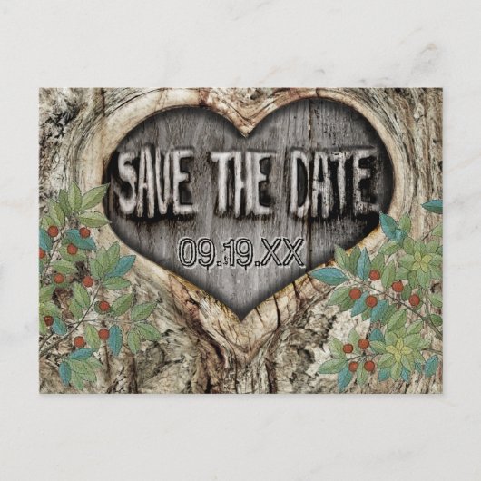森の結婚式 森の木にハートのSave the Date 案内ポストカード (正面)