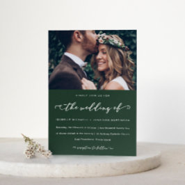 森の結婚緑の書道と写真 招待状