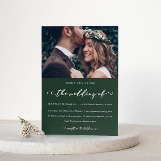 森の結婚緑の書道と写真 招待状