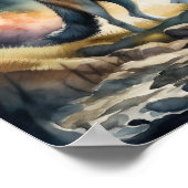 森の絵を描中の水の色の狼1:1 ポスター (角)