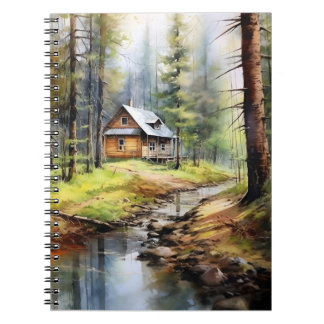 森の絵を描水素晴らし色の小屋 ノートブック
