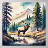 森の絵画エルクの水色1:1 ポスター (正面)