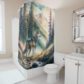 森の絵画中のオオカミ シャワーカーテン (インサイチュ)