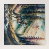 森の絵画中のオオカミ ジグソーパズル (横)