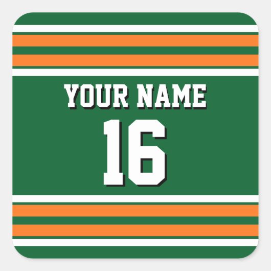 森の緑とオレンジ色の白いズチームストライプジャージー スクエアシール (正面)
