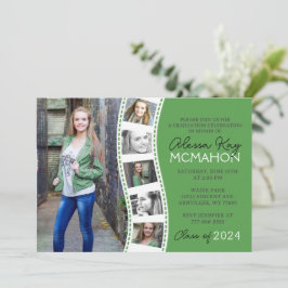 森の緑と白のフィルムストリップ6写真卒業 招待状