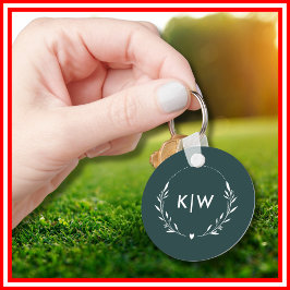 森の緑と白 | イニシャルモダンモノグラム キーホルダー