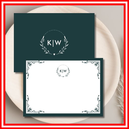 森の緑と白 | イニシャルモダンモノグラム ノートカード