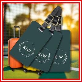 森の緑と白 | イニシャルモダンモノグラム ラゲッジタグ