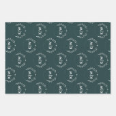 森の緑と白 | イニシャルモダンモノグラム ラッピングペーパーシート (正面3)