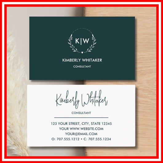 森の緑と白 | イニシャルモダンモノグラム 名刺