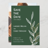 森の緑と金ゴールドの葉の結婚式の日付を保存 招待状 (正面/裏面)