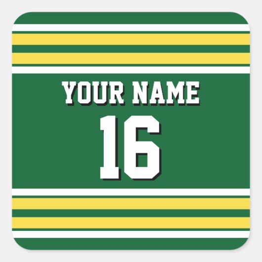 森の緑と黄色の白いズチームストライプジャージー スクエアシール (正面)