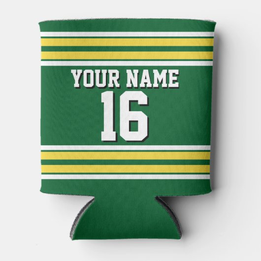 森の緑と黄色の白いズチームストライプジャージー 缶クーラー (正面)