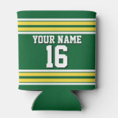 森の緑と黄色の白いズチームストライプジャージー 缶クーラー (裏面)