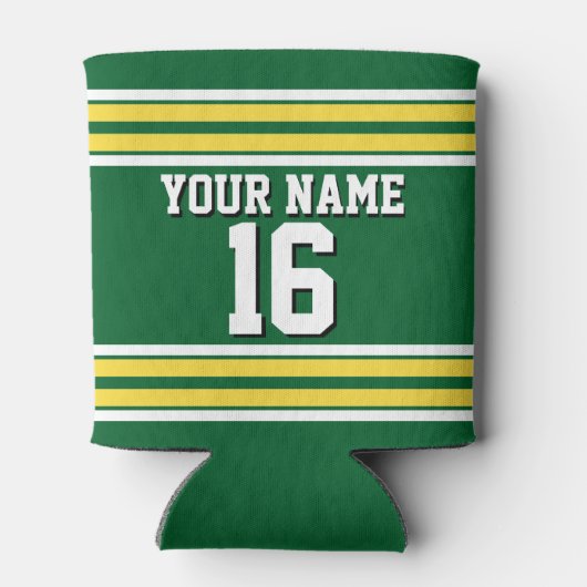 森の緑と黄色の白いズチームストライプジャージー 缶クーラー (裏面)