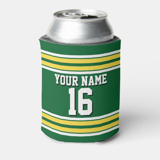 森の緑と黄色の白いズチームストライプジャージー 缶クーラー (缶裏面)
