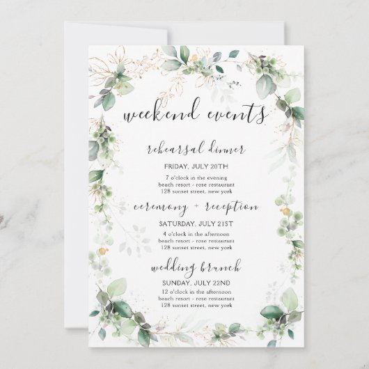 森の緑のウェルカムレターの旅程 招待状 (裏面)