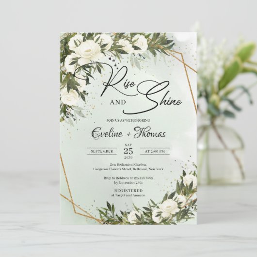 森の緑のオリーブの葉の金ゴールドの上昇と輝き 招待状 (スタンド正面)