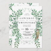 森の緑のキツツキの素朴な招待状 招待状 (正面/裏面)