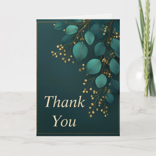 森の緑のサンクスカードのテールとゴールドの葉 招待状 (正面)