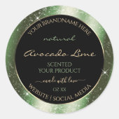 森の緑のスパークルグリッターフレーム製品ラベル ラウンドシール (正面)