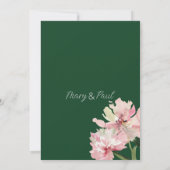 森の緑のピンクの白いフローラ結婚牡丹 招待状 (裏面)