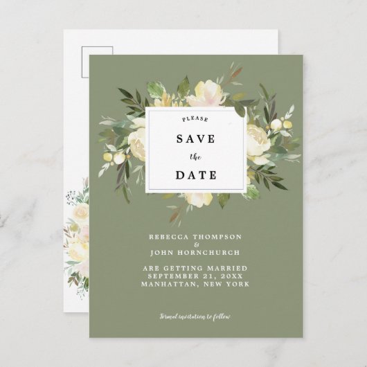 森の緑のフローラ結婚式は日付カードを保存 案内ポストカード (正面/裏面)