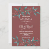 森の緑のブルゴーニュの果実の結婚フローラ 招待状 (正面)