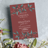 森の緑のブルゴーニュの果実の結婚フローラ 招待状