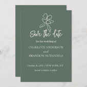 森の緑のミニマルフローラ結婚式の日付を保存 セーブザデート (正面/裏面)