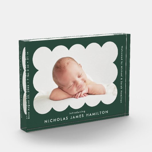 森の緑のモダンうろこ出産の発表 フォトブロック (左)